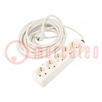 Extension lead; 3x1.5mm2; Schuko; Sockets: 5; white; 10m; 16A