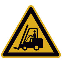 Warnschild,Folie,Warnung vor Flurförderzeugen,Größe: 31,5 cm DIN EN ISO 7010 W014 ASR A1.3 W014