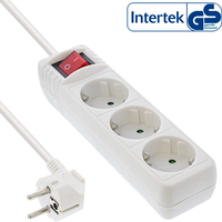 InLine Socket strip, 3-way earth contact CEE 7/3, with switch, white, 1.5m