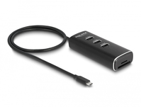 DeLOCK 3 Port USB 10 Gbps Hub inklusive SD und Micro SD Card Reader mit USB Type-C Anschluss 60 cm Kabel und Schalter für jeden Port