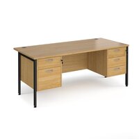 Maestro 25 straight desk 1800mm x 800mm with 2 and 3 drawer pedestals - black H-frame leg, oak top
