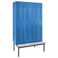 Half-height cloakroom locker with bench base frame