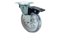 Lenkrolle mit Feststeller transparent, weich, Rad ø50mm, mit Platte 42/42mm, Bauhöhe 64mm, 40kg