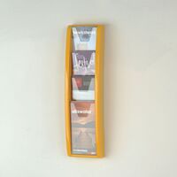 Wall mounted coloured leaflet dispensers - 4 x ? A4 pockets, yellow