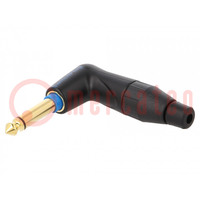 Plug; Jack 6,3mm; male; mono; ways: 2; angled 90°; for cable; black