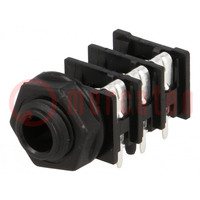Socket; Jack 6,3mm; female; stereo,with triple switch; ways: 3