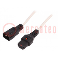 Cable; IEC C13 female,IEC C14 male; PVC; 3m; white; 10A; 250V