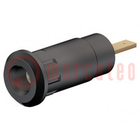 Socket; 2mm banana; 10A; 28mm; black; soldered,on panel; insulated