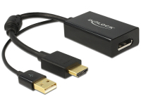 DeLOCK 0.245m HDMI+USB2.0-A/DisplayPort 0,254 M HDMI + USB Fekete