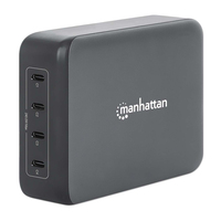Manhattan GaN USB Power Delivery laadstation met 4 poorten, 240 W / PD 3.1, 4 USB-C PD-poorten tot 140 W per poort, totaal vermogen 240 W, zwart