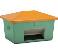 Streugutbehälter 550l grün/orange - mit Entnahmeöffnung und Vandalismusdeckel