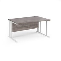 Maestro 25 right hand wave desk 1400mm wide - white cable managed leg frame, grey oak top