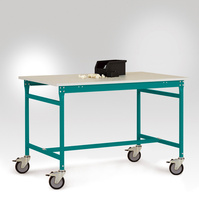 ESD-Beistelltisch BASIS mobil mit Kunststoff-Tischplatte in Wasserblau RAL 5021, BxTxH: 1500 x 600 x 856 mm | LBK4056.5021