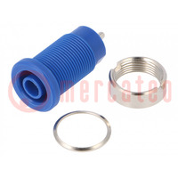 Socket; 4mm banana; 24A; blue; nickel plated; on panel,screw; 34mm