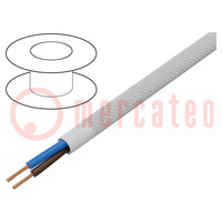 Cable; YTLY; 2x0,5mm2; redondo; cuerda; Cu; textil; blanco; 150V; 50m