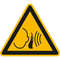 Warnschild, Warnung vor unvermittelt auftretendem Geräusch, SL: 10 cm DIN EN ISO 7010 W038
