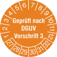 Prüfplakette als Einzeletikett, Geprüft nach DGUV Vorschrift 3, Druchm.: 3,0 cm Version: 27-32 - Geprüft nach DGUV Vorschrift 3, 27-32