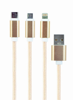 Gembird CC-USB2-AM31-1M-G USB Kabel USB 2.0 USB A USB C/Micro-USB B/Lightning Gold, Weiß