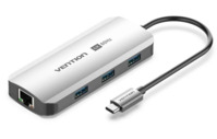 Vention USB-C -> HDMI/USB 3.0 x3/RJ45/PD (0,15m Szürke Aluminum Ötvözet) Dokkoló
