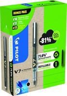 Pilot Greenpack Begreen V7 Hi-Tecpoint Cartridge System Liquid Ink Rollerball Pen Recycled 0.7mm Tip 0.5mm Line Black (Pack 10 Plus 30 Refills)