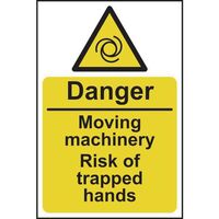 Danger moving machinery risk of trapped hands sign