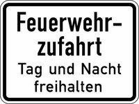 Verkehrszeichen VZ 2433 Feuerwehrzufahrt Tag und Nacht freihalten, 450 x 600, 3mm flach, RA 3