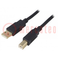 Kabel; USB 2.0; USB-A-stekker,USB-B-stekker; verguld; 1,8m; zwart