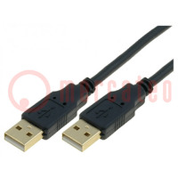 Kábel; USB 2.0; USB A dugó,kétoldalas; aranyozott; 5m; fekete; PVC