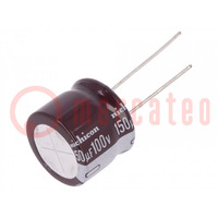 Capacitor: electrolytic; low ESR; THT; 150uF; 100VDC; Ø18x15mm