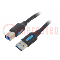 Kábel; USB 3.0; USB A dugó,USB B dugó; nikkelezett; 3m; fekete