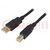 Kábel; USB 2.0; USB A dugó,USB B dugó; aranyozott; 5m; fekete