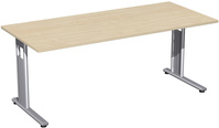 Oxford-Schreibtisch, Ahorn-Dekor mit C-Fuß in Alusilber HxBxT 720 x 1800 x 800 mm | TP0414