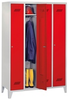 Garderobenschrank, 3 Abteile je 400 mm, Drehriegel und Sockel, 7035/3000 | CB0832-3000