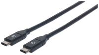 Manhattan USB-C to USB-C Cable, 1m, Male to Male, Black, 10 Gbps (USB 3.2 Gen2 aka USB 3.1), 3A (fast charging), Equivalent to USB31CC1M, SuperSpeed+ USB, Lifetime Warranty, Pol...