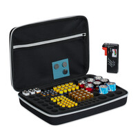 Relaxdays Batteriekoffer mit Tester, für AA, AAA, C, D & 9V-Blockbatterie, Aufbewahrungsbox 134 Batterien, schwarz