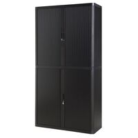 Office tambour storage cupboard - 2m high, black body and door - ECO