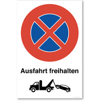 Ausfahrt Freihalten Mit Abschleppwagen, Hinweisschild, 30 x 45 cm, aus Alu-Verbund, mit UV-Schutz