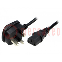 Cable; 3x1mm2; BS 1363 (G) enchufe,IEC C13 hembra; PVC; 2,5m