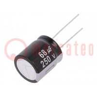 Capacitor: electrolytic; THT; 68uF; 250VDC; Ø18x20mm; Pitch: 7.5mm