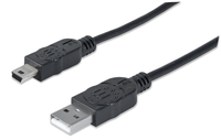Manhattan USB-A to Mini-USB Cable, 1.8m, Male to Male, Black, 480 Mbps (USB 2.0), Equivalent to USB2HABM2M (except 20cm shorter), Hi-Speed USB, Lifetime Warranty, Polybag