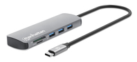 Manhattan USB-C dock/hub met kaartlezer, poorten (7): Ethernet, HDMI, USB-A (3×) en USB-C (2×), met Power Delivery (PD) 100 W - vereist een externe USB-C-lader (niet inbegrepen)...