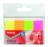 Zakładki indeksujące OFFICE PRODUCTS, papier, 20x50mm, 4x50 kart., zawieszka, mix kolorów neon