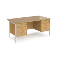 Maestro 25 straight desk 1600mm x 800mm with two x 3 drawer pedestals - white H-frame leg, oak top