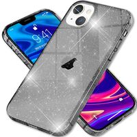 NALIA Glitzer Hülle für iPhone 13 Mini, Transparent Glitter Cover Handy Case Schwarz