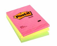 Post-it Notes 102x152mm 100 Sheets Ruled Rainbow Colours (Pack 6) 660N
