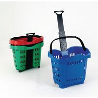 Large plastic wheeled shopping basket, red