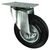 Pressed steel centre, rubber tyred wheel, plate fixing - swivel