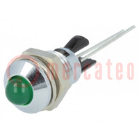 Indicator: LED; prominent; green; Ø8mm; for PCB; brass; ØLED: 5mm