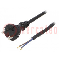 Cable; 2x1mm2; CEE 7/17 (C) plug,wires; rubber; 2m; black; 16A
