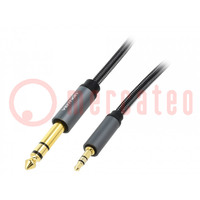 Cable; Jack 3.5mm 3pin plug,Jack 6,3mm plug; 1m; black; PVC